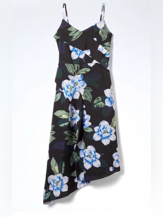 Banana Republic Women’s Black Asymmetrical Midi Floral Pattern Dress Size 2 - Picture 3 of 10
